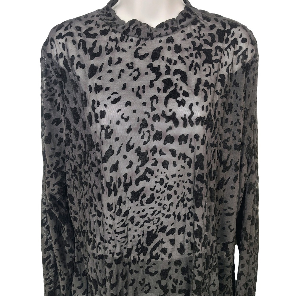 Curve 4XL Black Leopard Print Sheer Mesh Mock Neck Top romantic‎ vampire goth